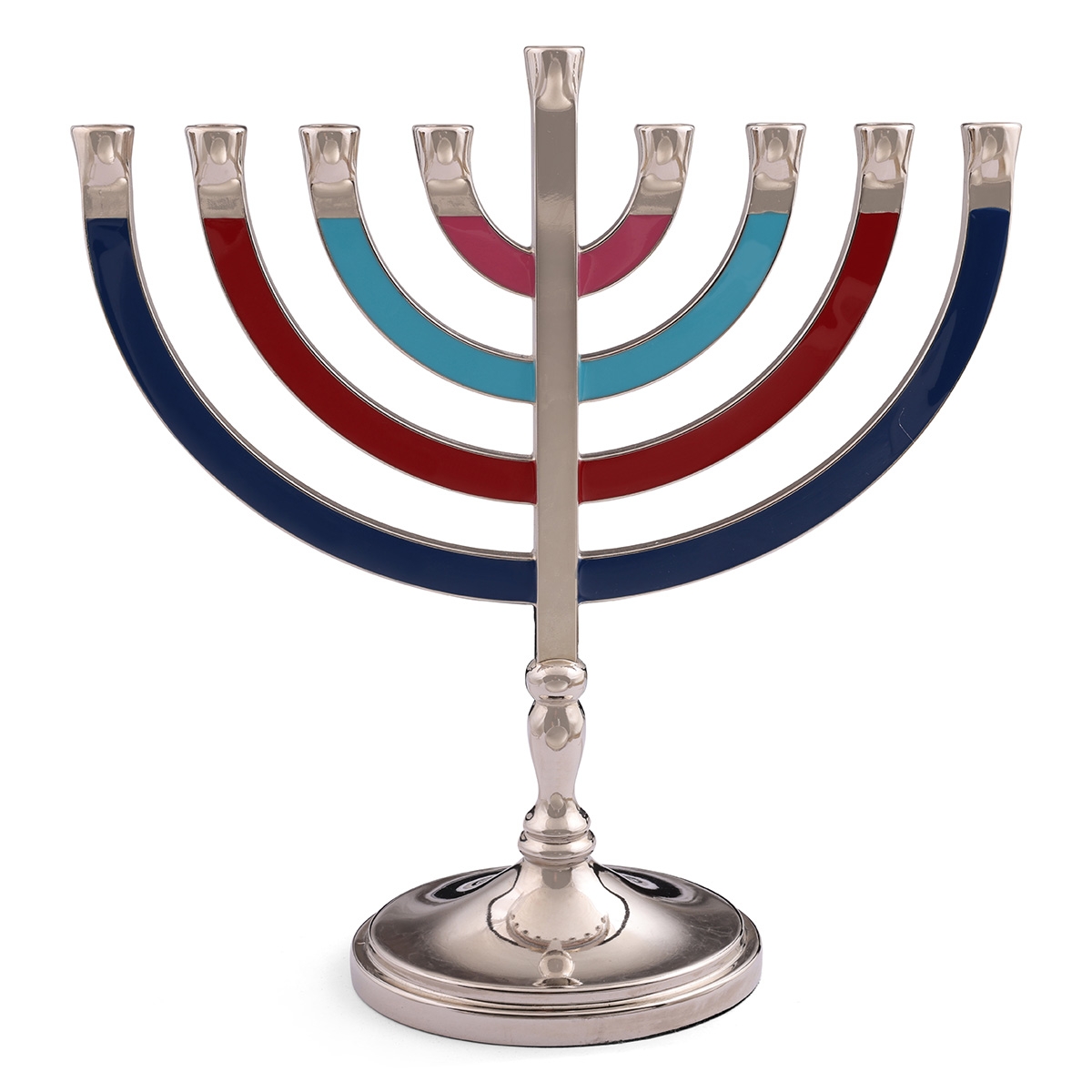 Modern Nickel Hanukkah Menorah With Colorful Enamel Finish - 1
