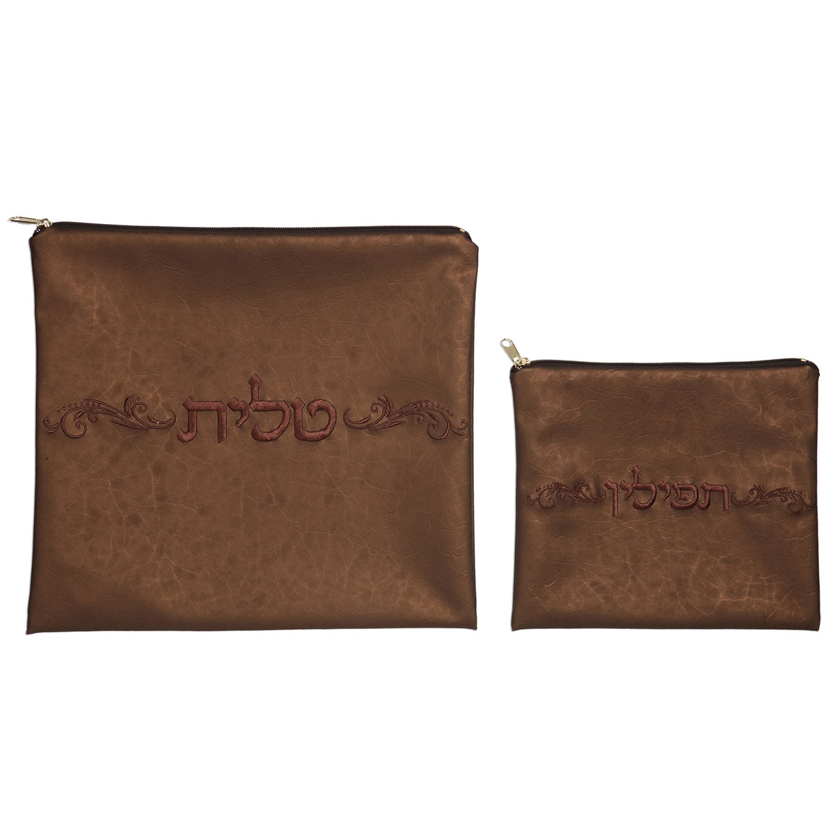 Rikmat Elimelech Faux Leather Bronze Tallit and Tefillin Bag Set  - 1