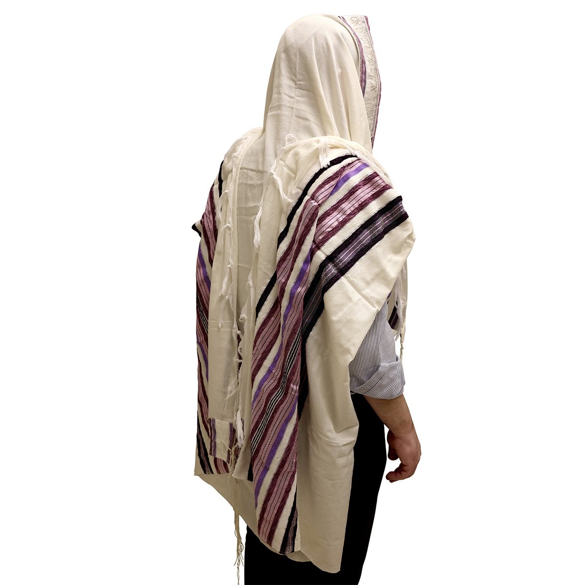 Handwoven Purple Pattern Tallit (Prayer Shawl) Set from Rikmat Elimelech - Non-Slip - 1