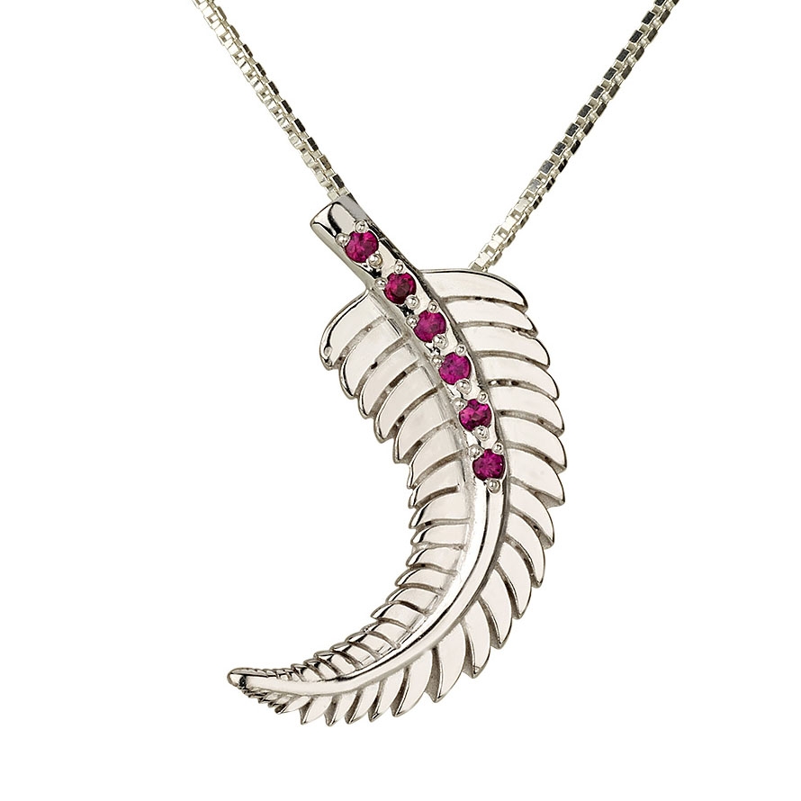 White Gold Leaf with Rubies Necklace  - 1
