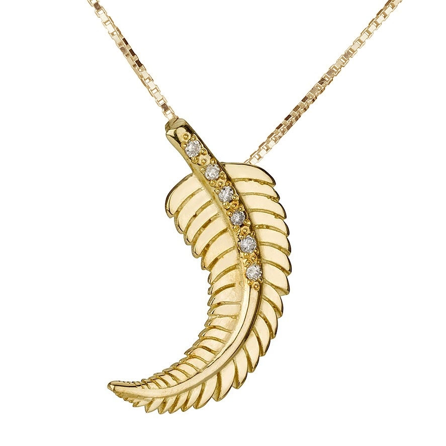14K Gold and Diamond Leaf Necklace  - 1