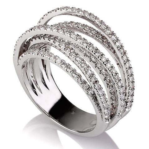 18K White Gold Diamonds Thin Overlapping Ring - 1