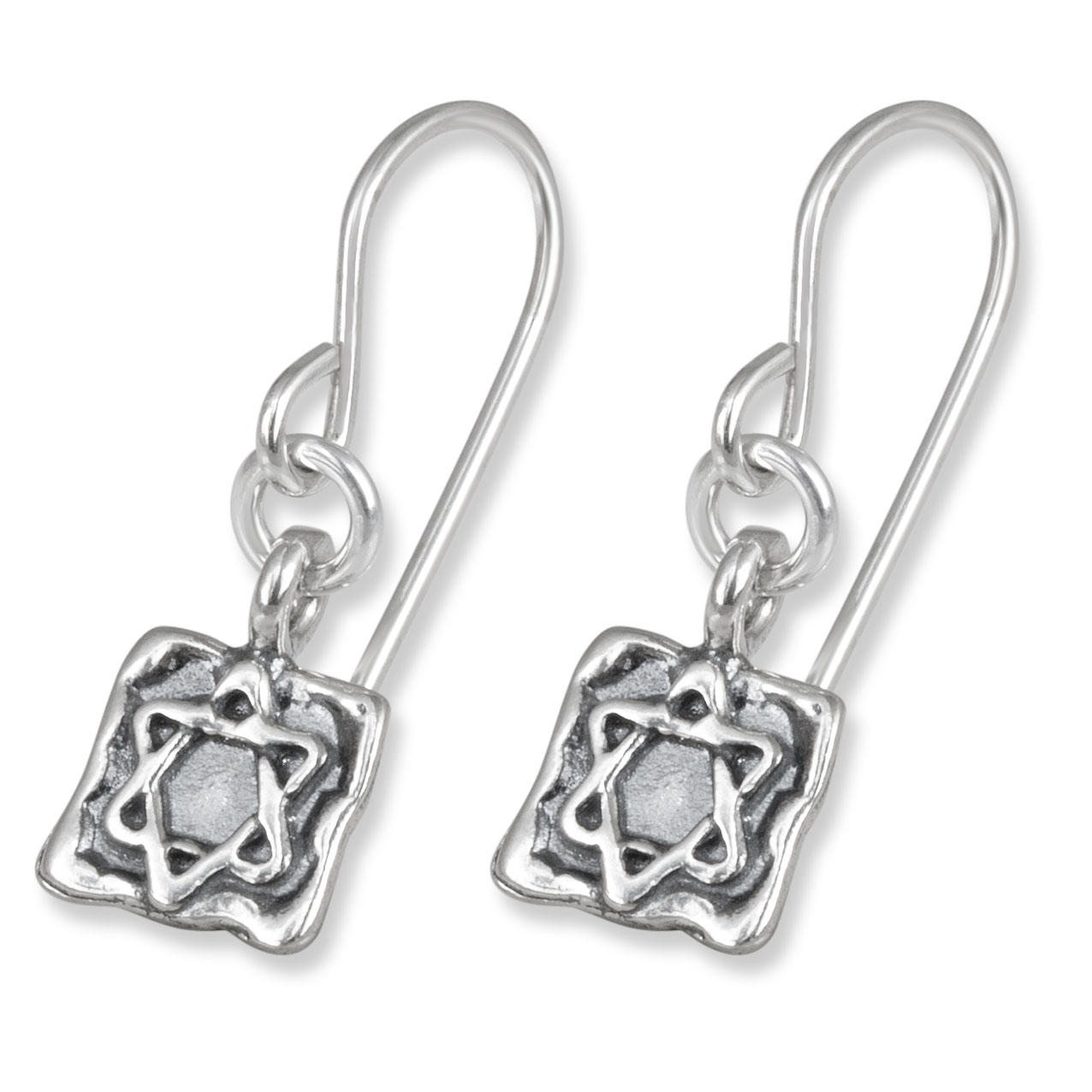  Sterling Silver Square Star of David Earrings - 1