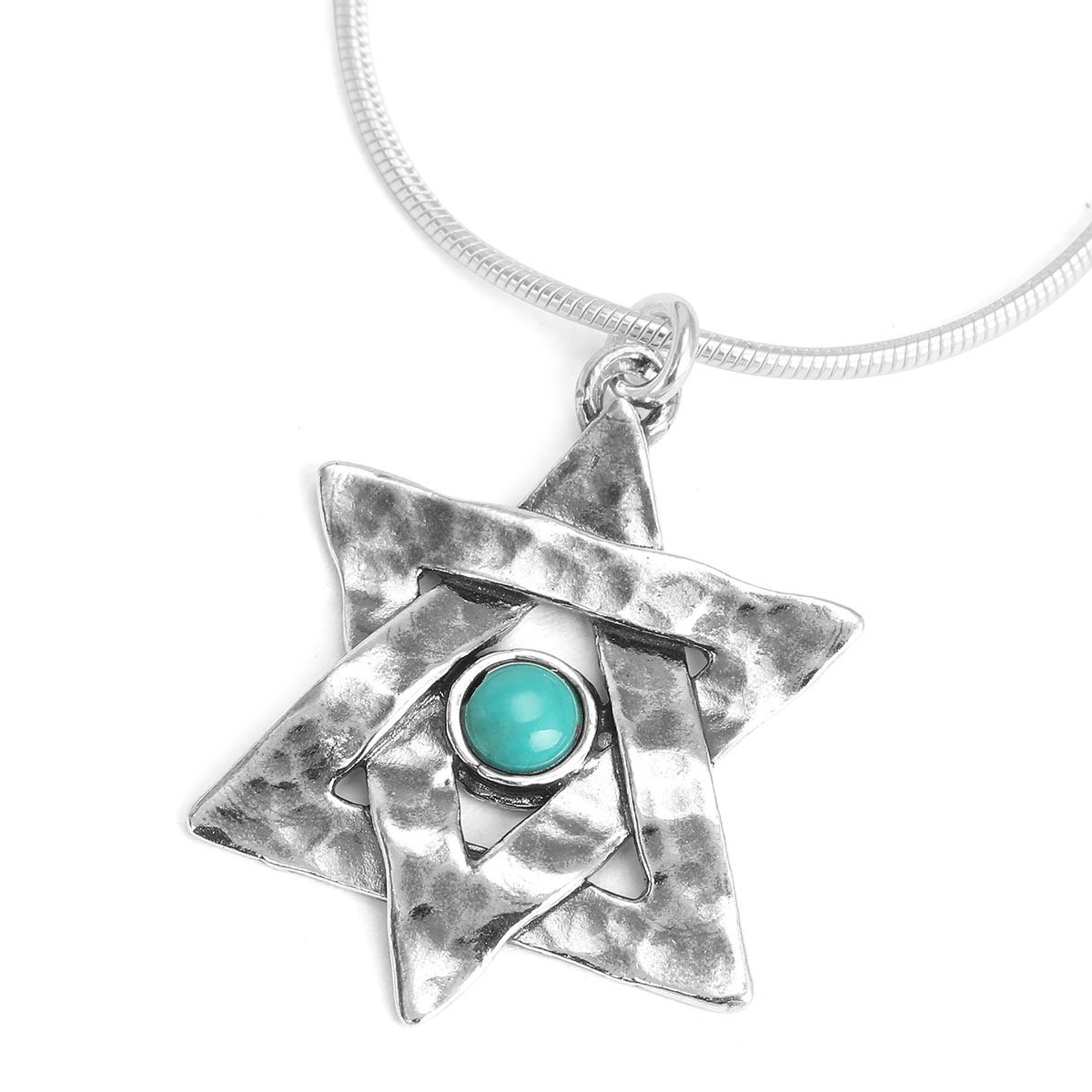 Modern Sterling Silver Star of David Necklace with Turquoise Stone - 1