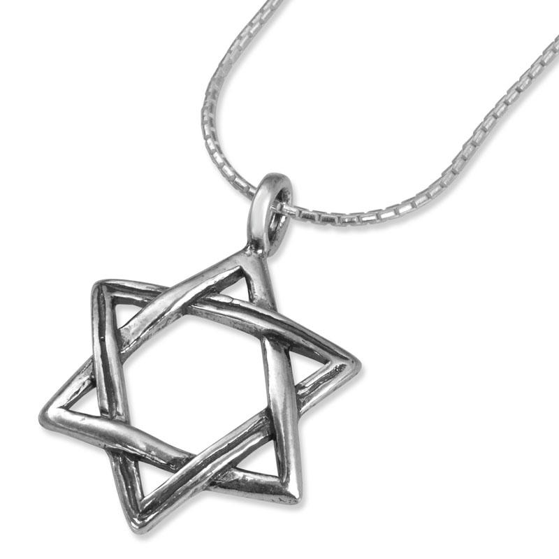 Sterling Silver Raised Star of David Necklace - 1