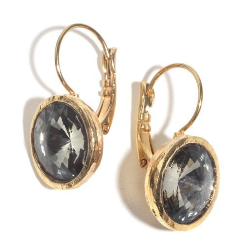 SEA Smadar Eliasaf Gold Plated Swarovski Drop Earrings – Grey Stone - 1