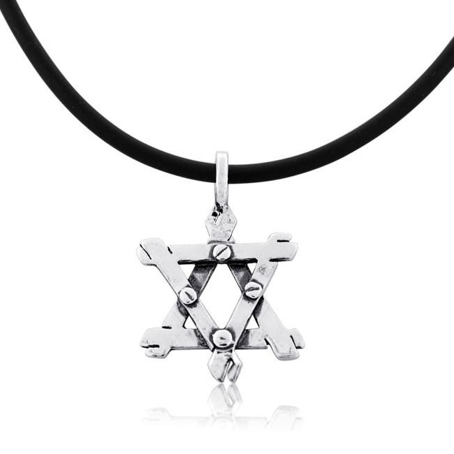  925 Sterling Silver Riveted Star of David Necklace - 2