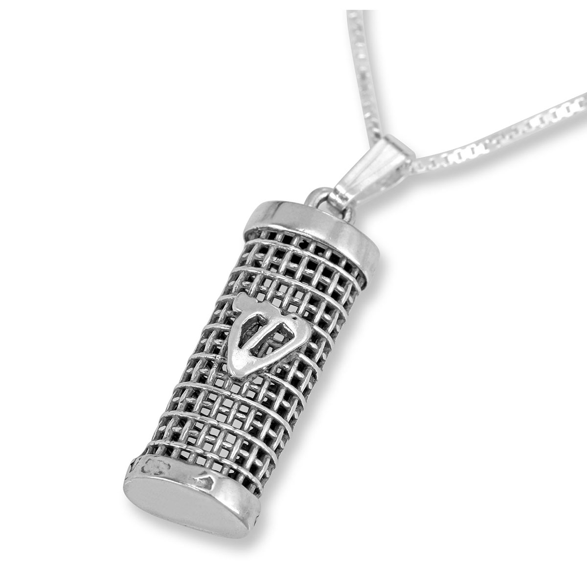 Grid Mezuzah with Shin Sterling Silver Necklace  - 1