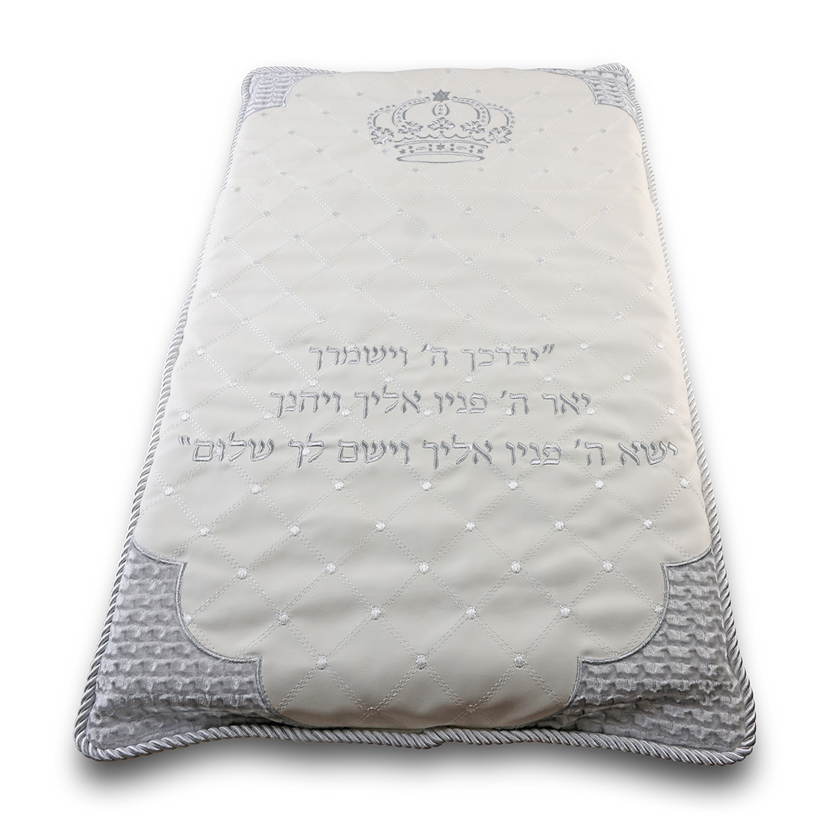 Faux Leather Brit Pillow with Silver Embroidery (Hebrew) - 1