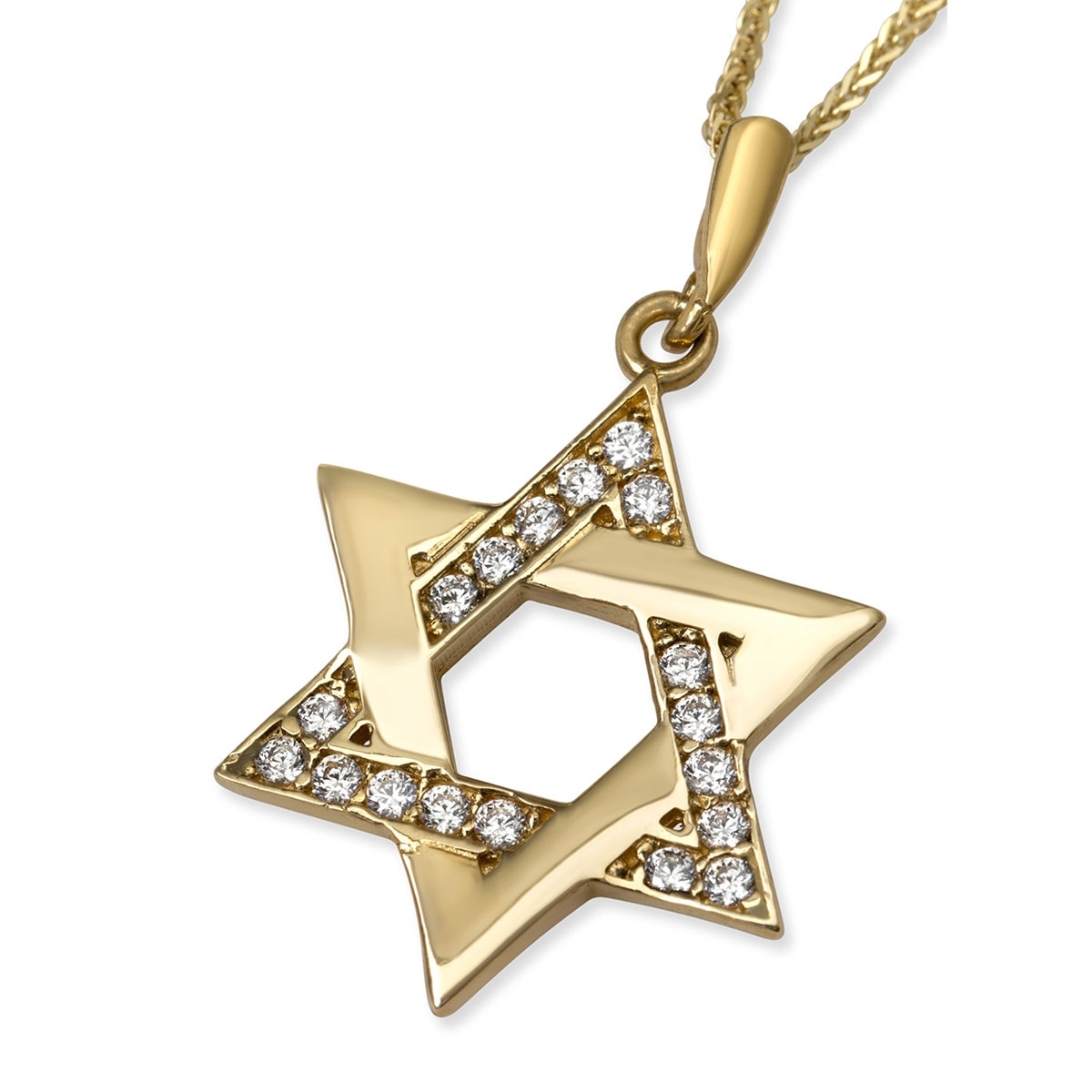Exquisite 14K Yellow Gold and Cubic Zirconia Interlocking Star of David Pendant Necklace - 1