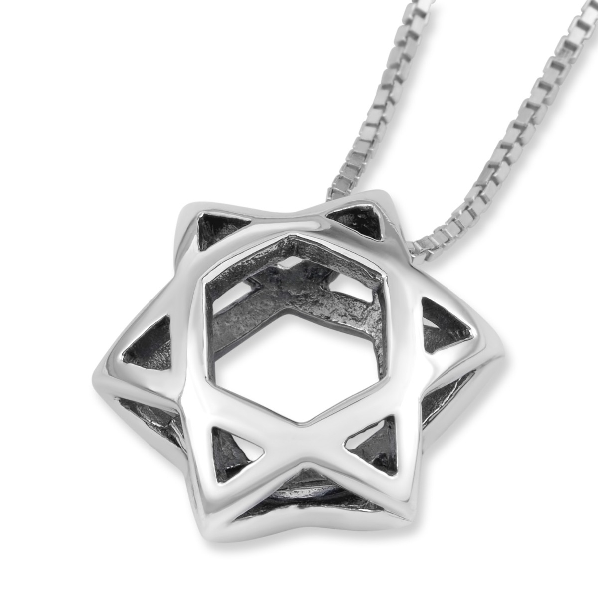 Sterling Silver Double Dome Star of David Pendant Necklace - 1