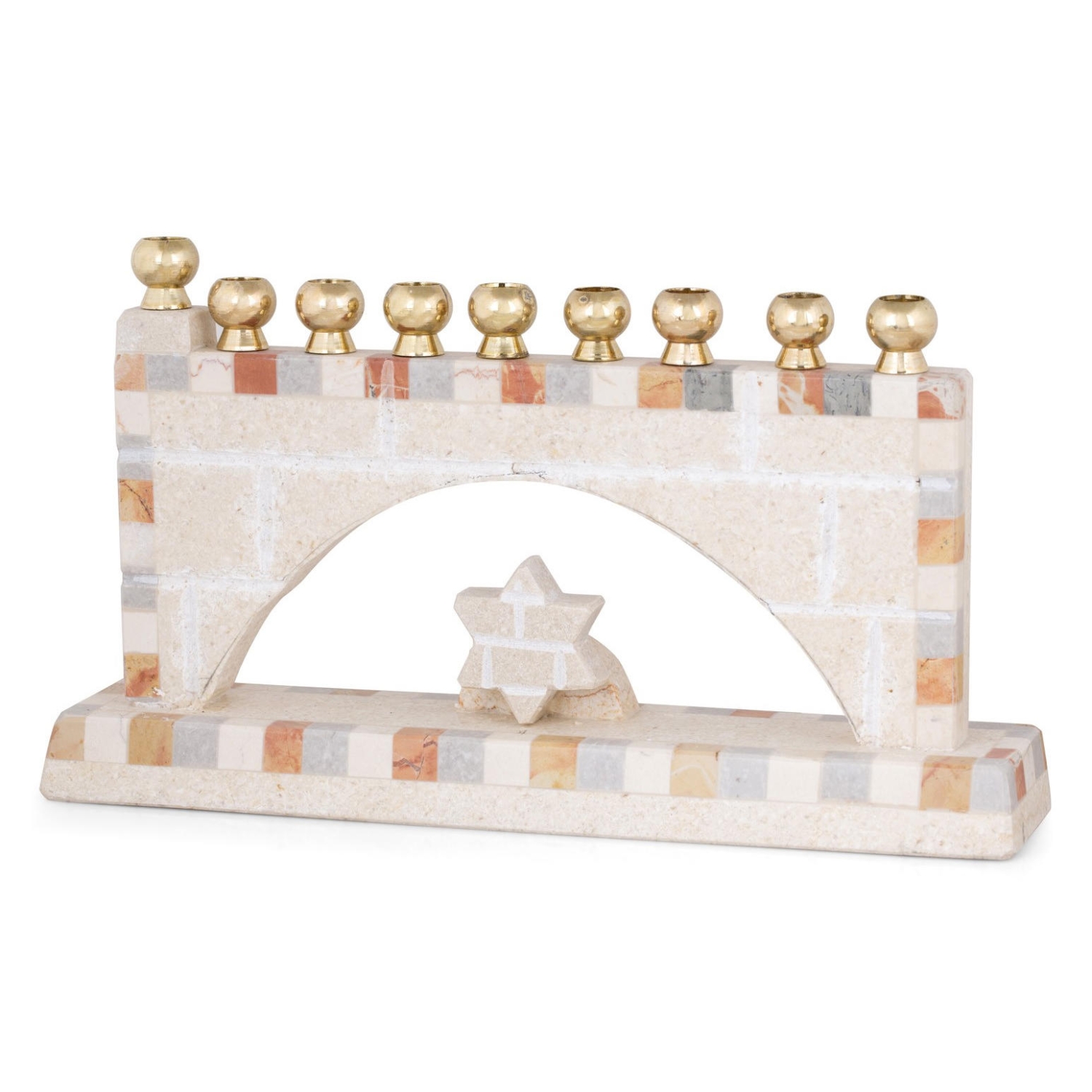 Jerusalem Stone Hanukkah Menorah with Arch and Star of David - 1