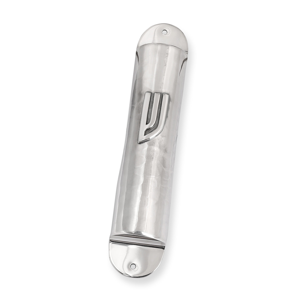 Bier Judaica Handcrafted Cylindrical Sterling Silver Mezuzah Case With Hammered Finish - 1