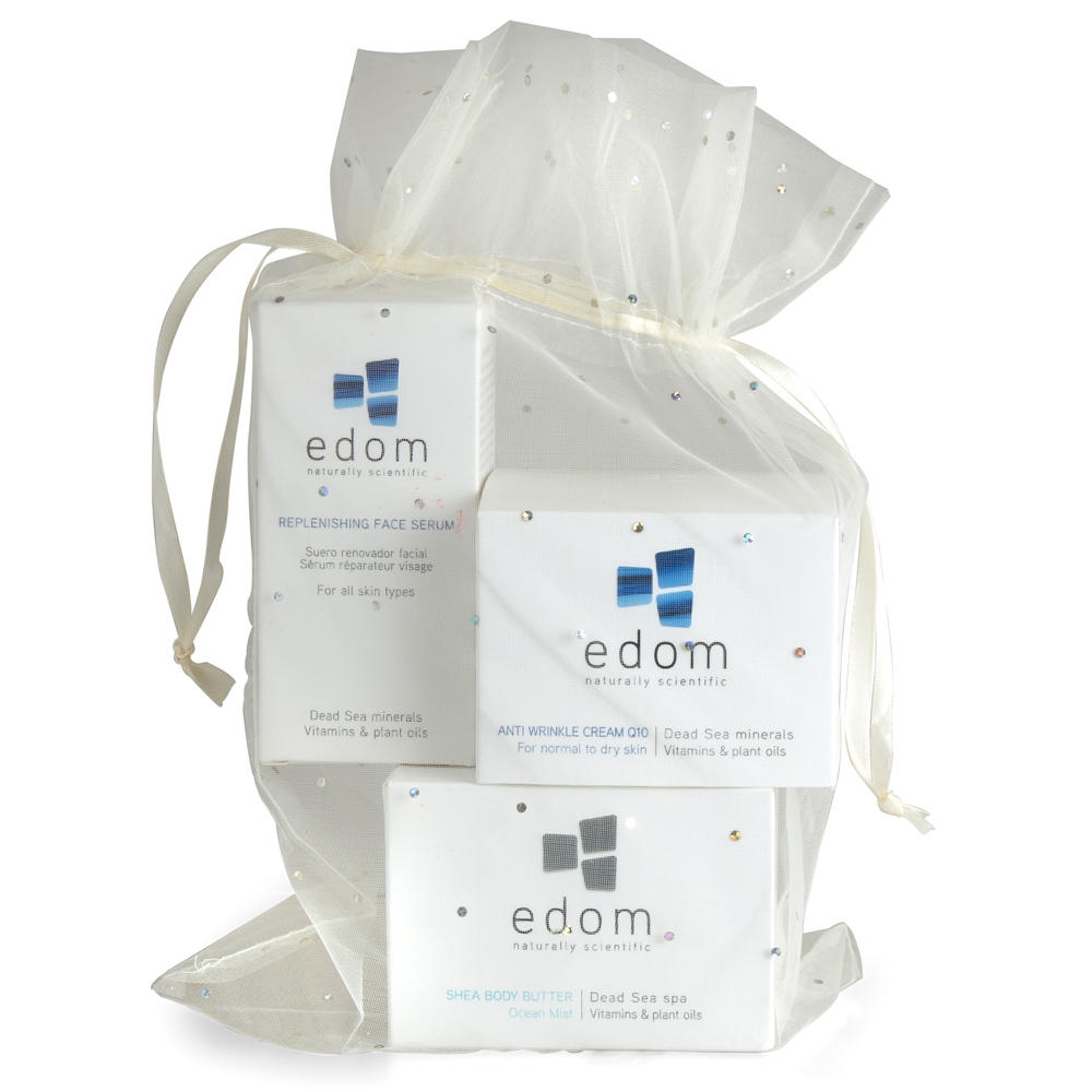 Edom Dead Sea Spa Kit: Replenishing Face Serum, Anti Wrinkle Cream Q10, Shea Body Butter - 1