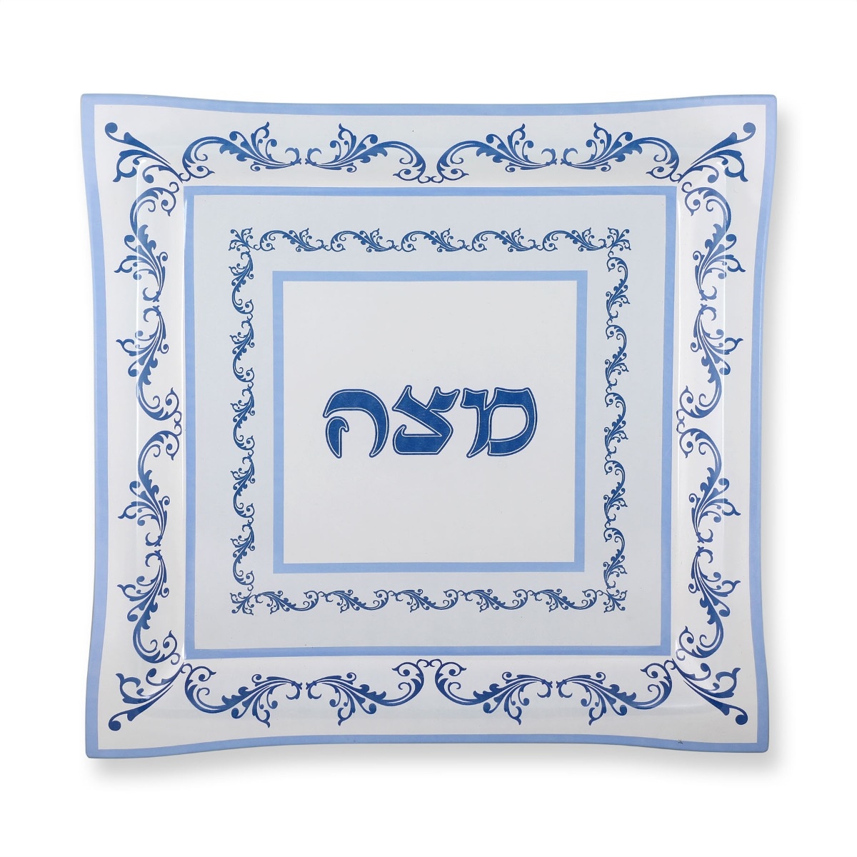 Square Glass Matzah Tray with Floral Design - 1