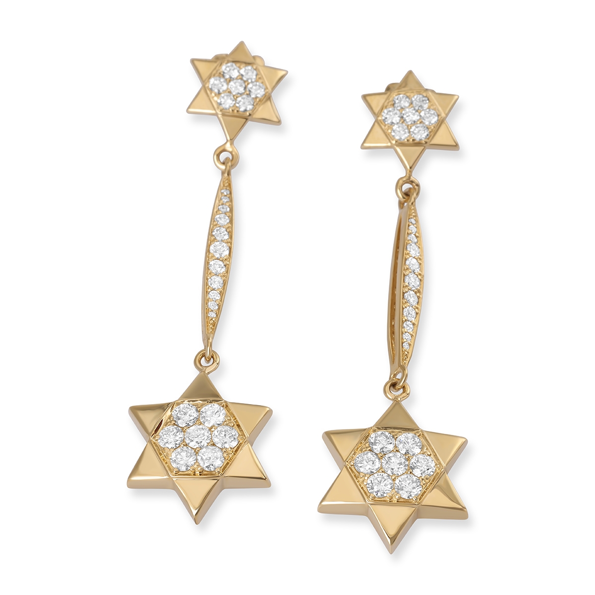 Diamond-Accented 14K Yellow Gold Double Star of David Stud Earrings By Anbinder Jewelry - 1