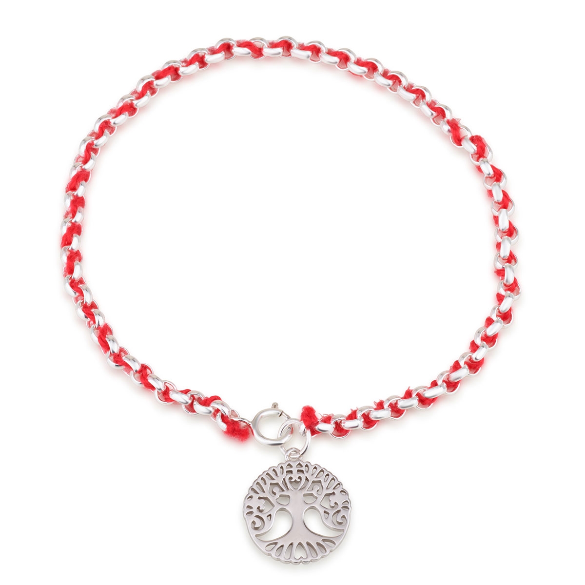 Sterling Silver and Red String Kabbalah Bracelet With Tree of Life Design - 1