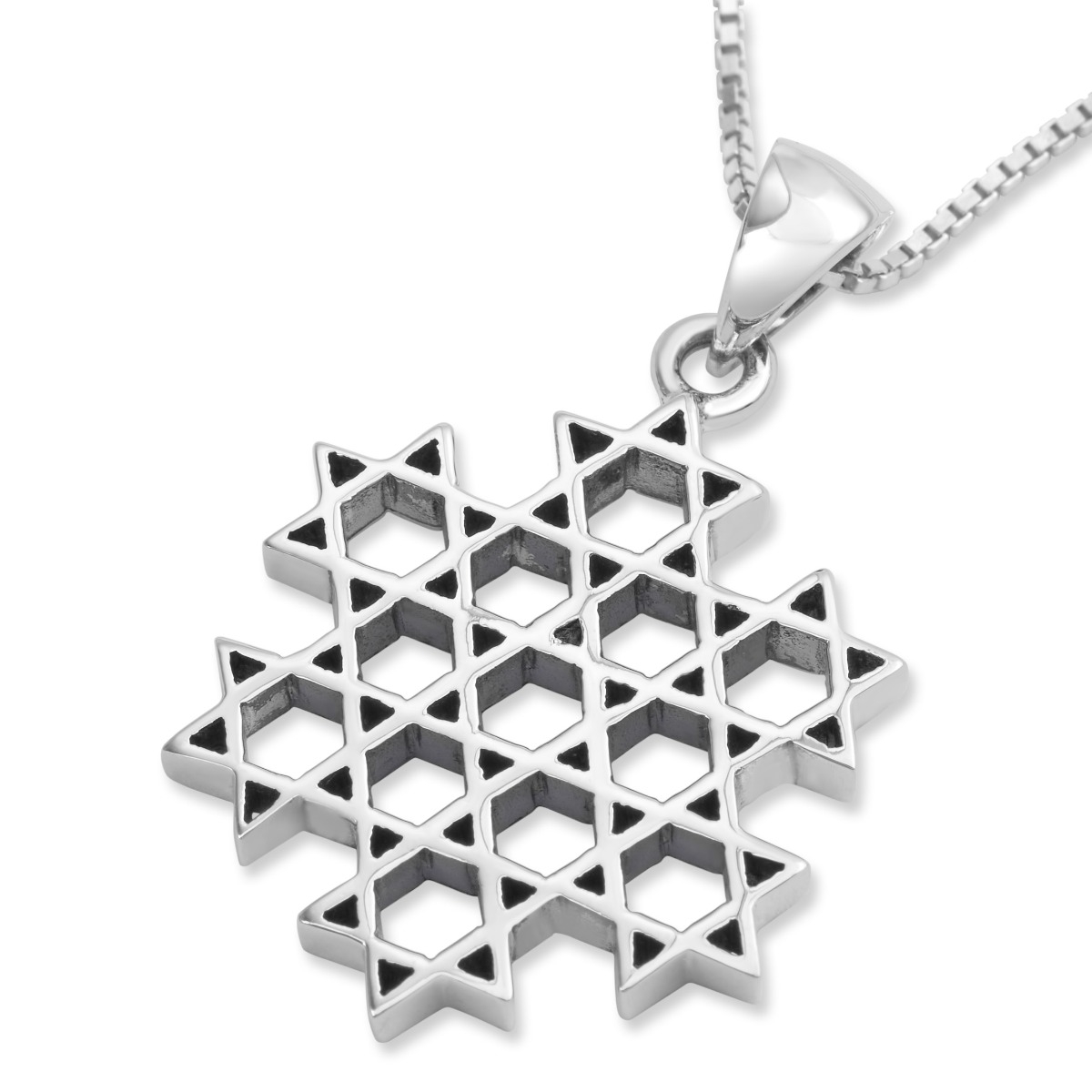 Sterling Silver Stars of David Pendant Necklace - Compound Star - 1