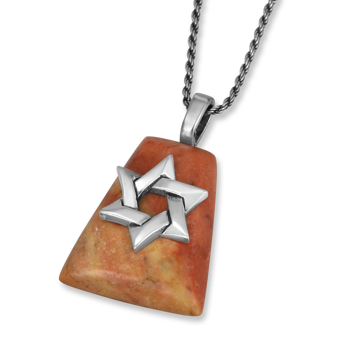 Interlocked Star of David Jerusalem Stone and 925 Sterling Silver Necklace - 1
