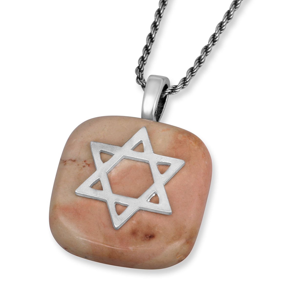 Classic Star of David Jerusalem Stone and 925 Sterling Silver Necklace - 1