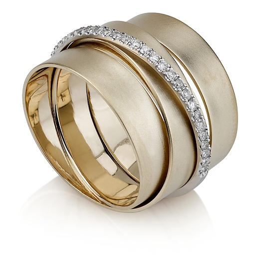 14K Yellow Gold Three Band Ring with Diamonds - 1