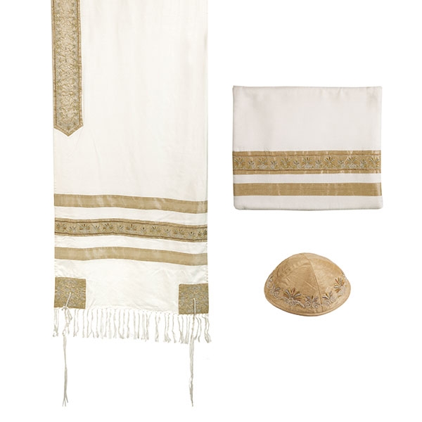 Yair Emanuel Embroidered Gold Stripes Tallit (Prayer Shawl) - 1