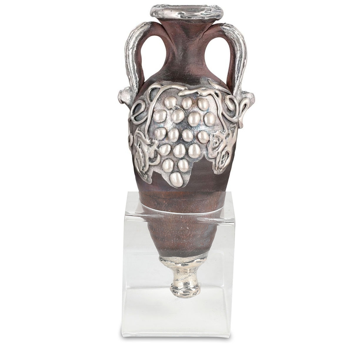 Tall Ancient Wine Vessel Ceramic with 925 Sterling Silver Decoration - 2