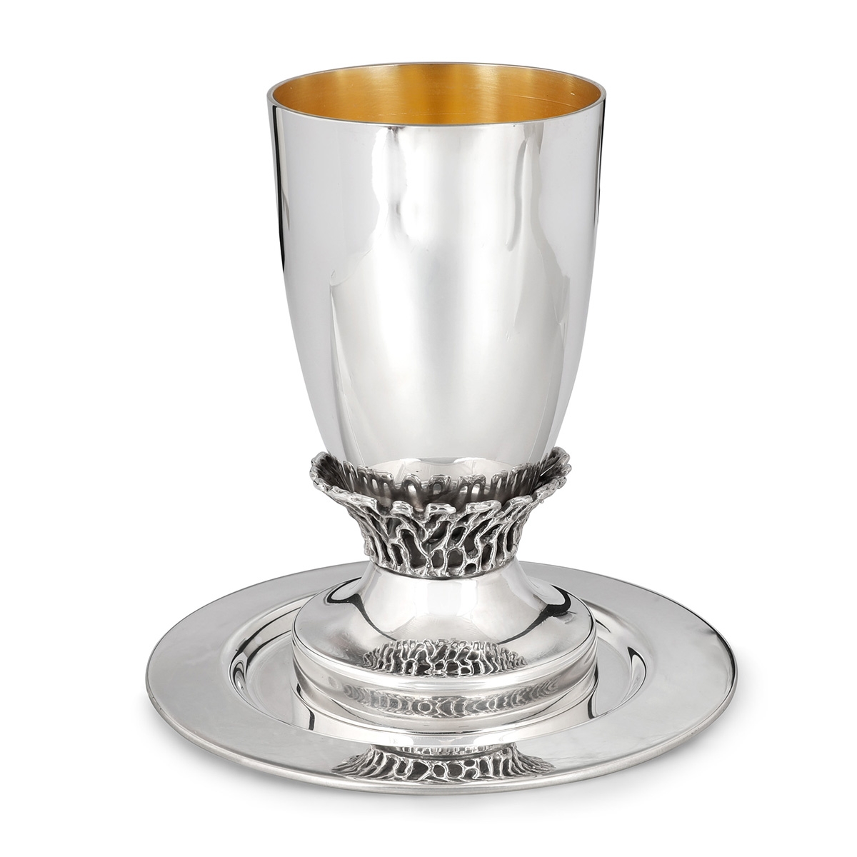 Bier Judaica Luxurious Handcrafted Sterling Silver Kiddush Cup With Textured Flourish - 1