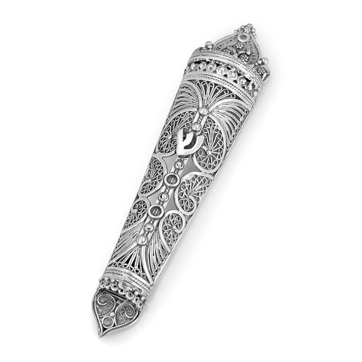 Traditional Yemenite Art Handcrafted Sterling Silver Mezuzah Case With Filigree Design - 1