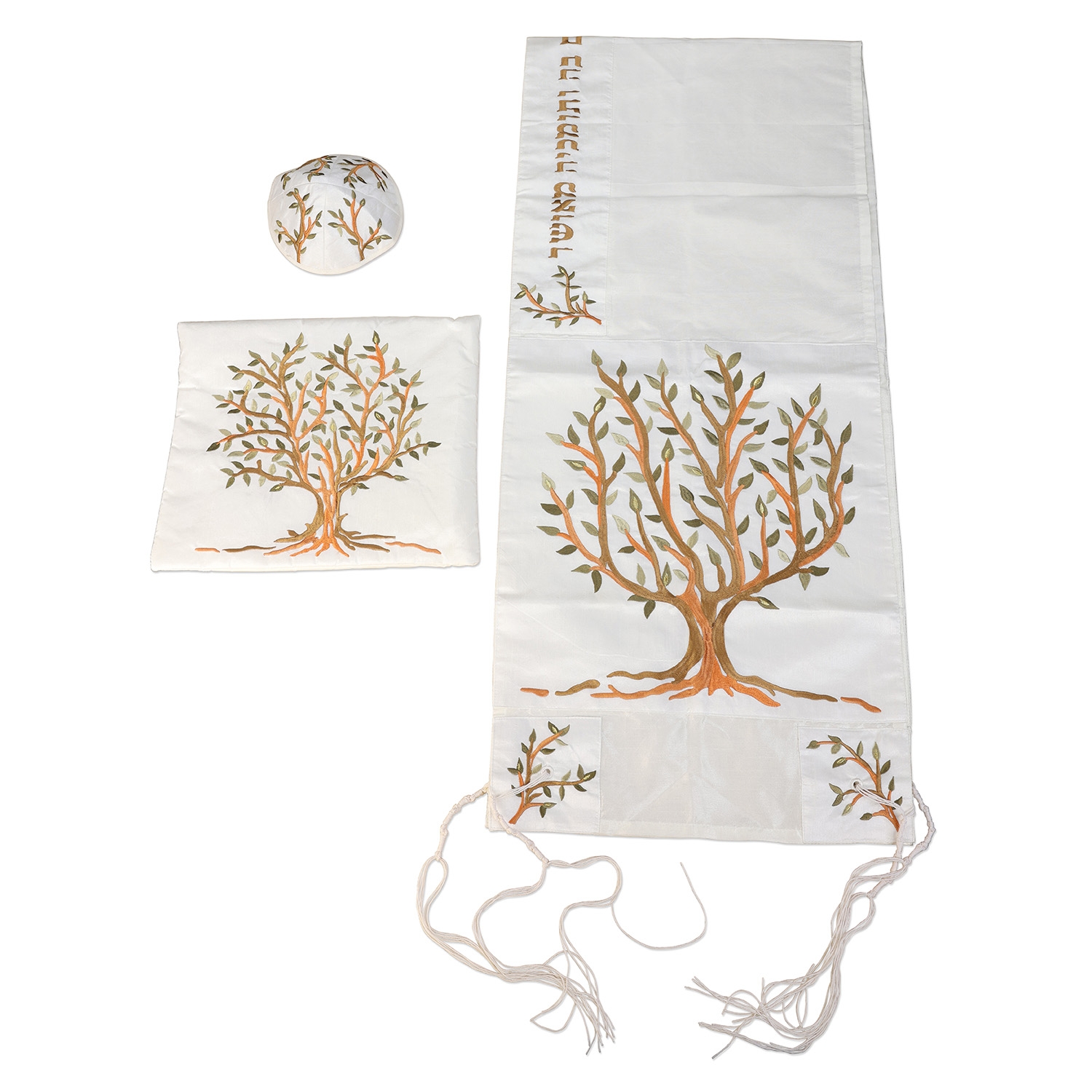 Tree of Life: Yair Emanuel Embroidered Polysilk Tallit - Brown - 1