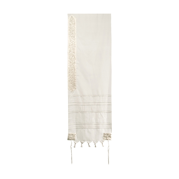 Pomegranates: Yair Emanuel Wool Tallit with Embroidery (Silver) - 1