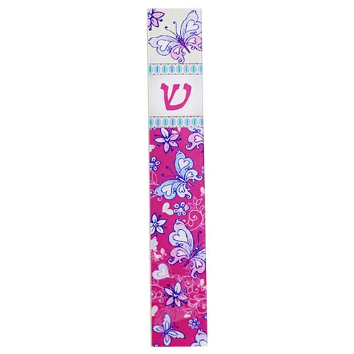 Vibrant Pink Butterfly & Floral Perspex Mezuzah (For 12cm Scroll) - 1