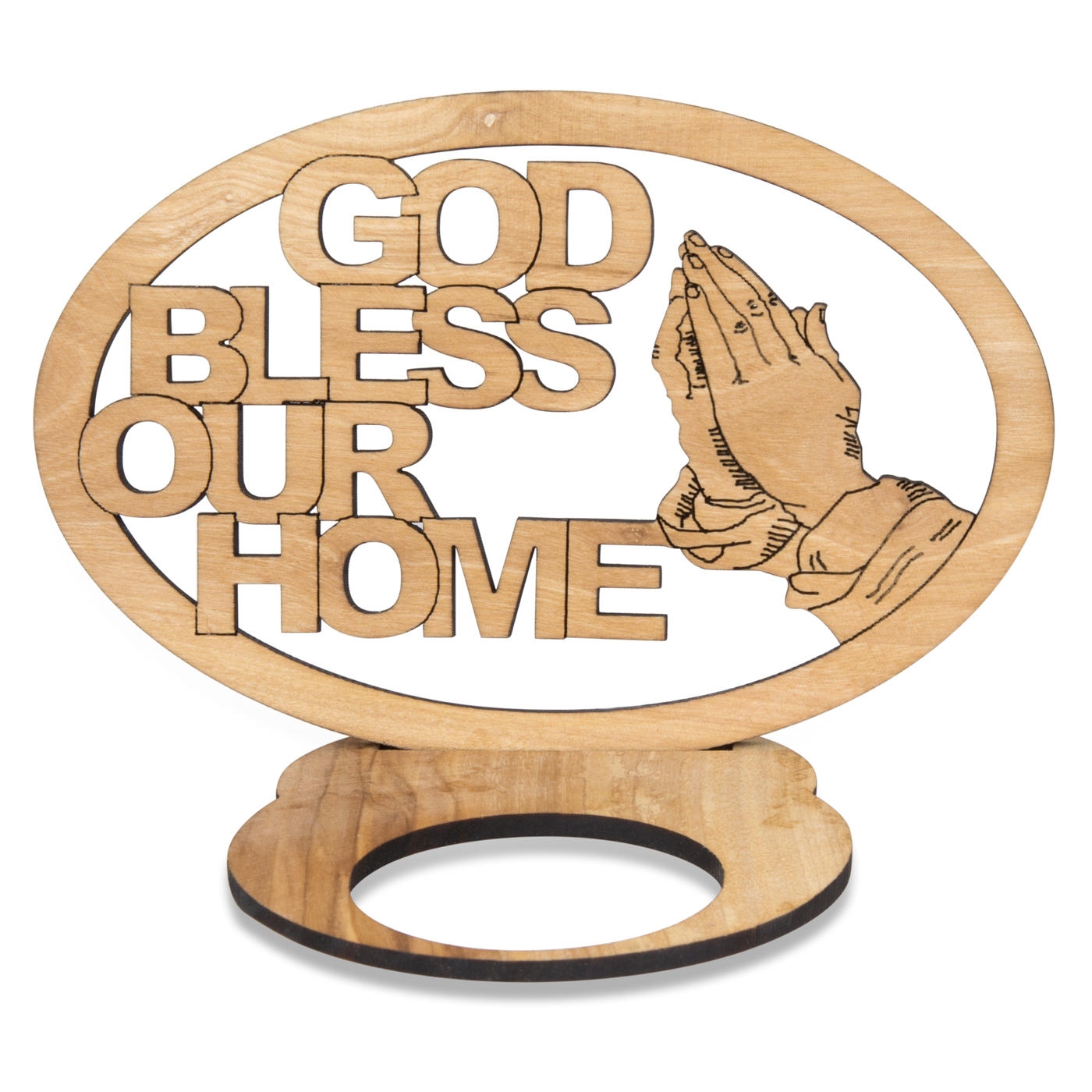 Olive Wood "God Bless Our Home" Freestanding Miniature - 1