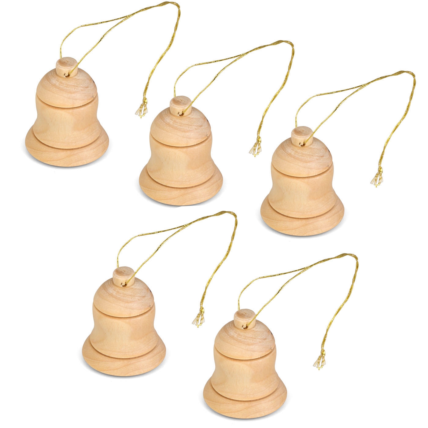 Olive Wood Miniature Bell Ornaments - Set of 5 - 1
