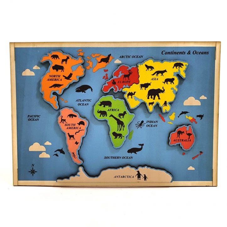 Educational Continents & Oceans Wooden Puzzle  - 1