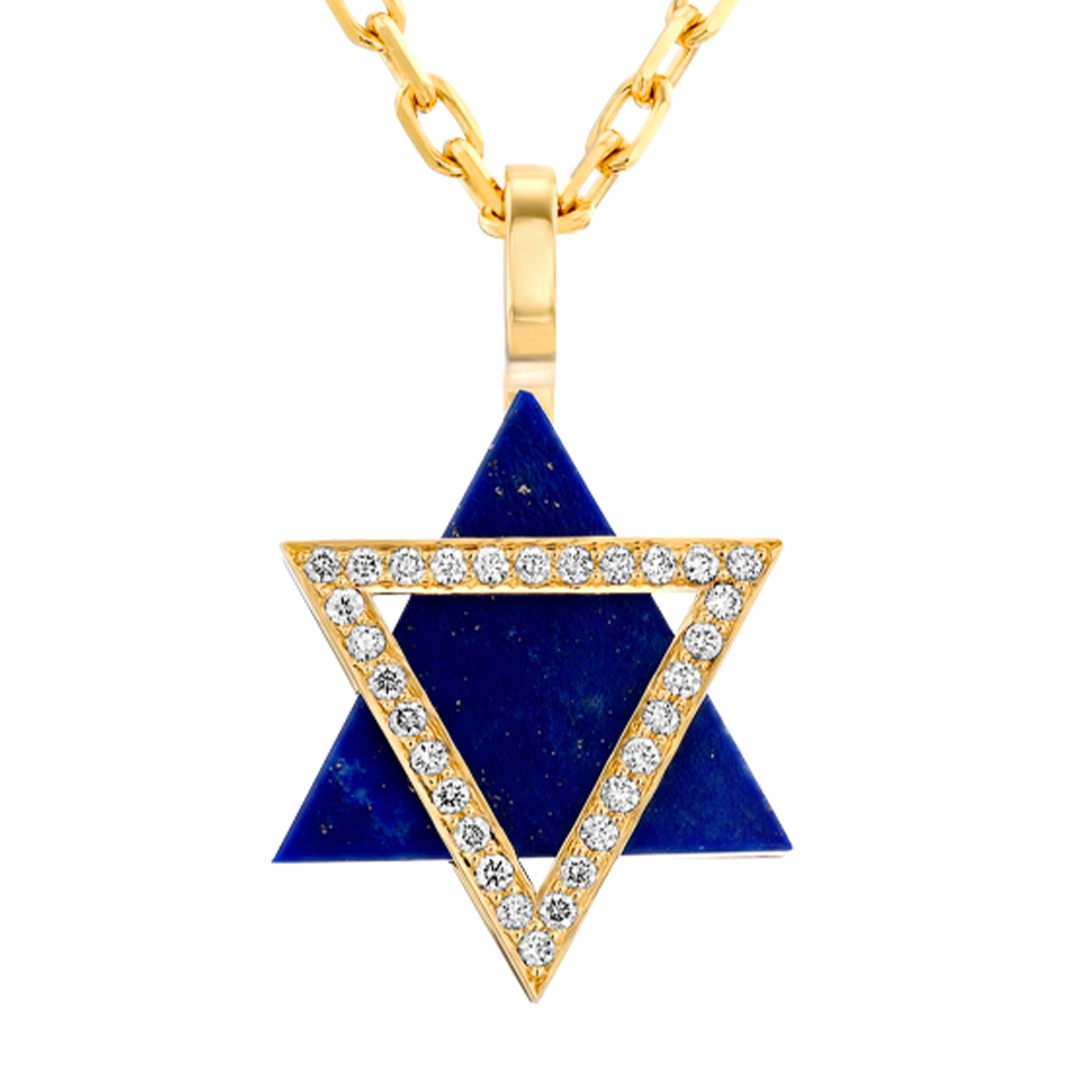 Yaniv Fine Jewelry 18K Gold Deconstructed Star of David Pendant with Diamonds and Lapis Lazuli - Color Option - 1