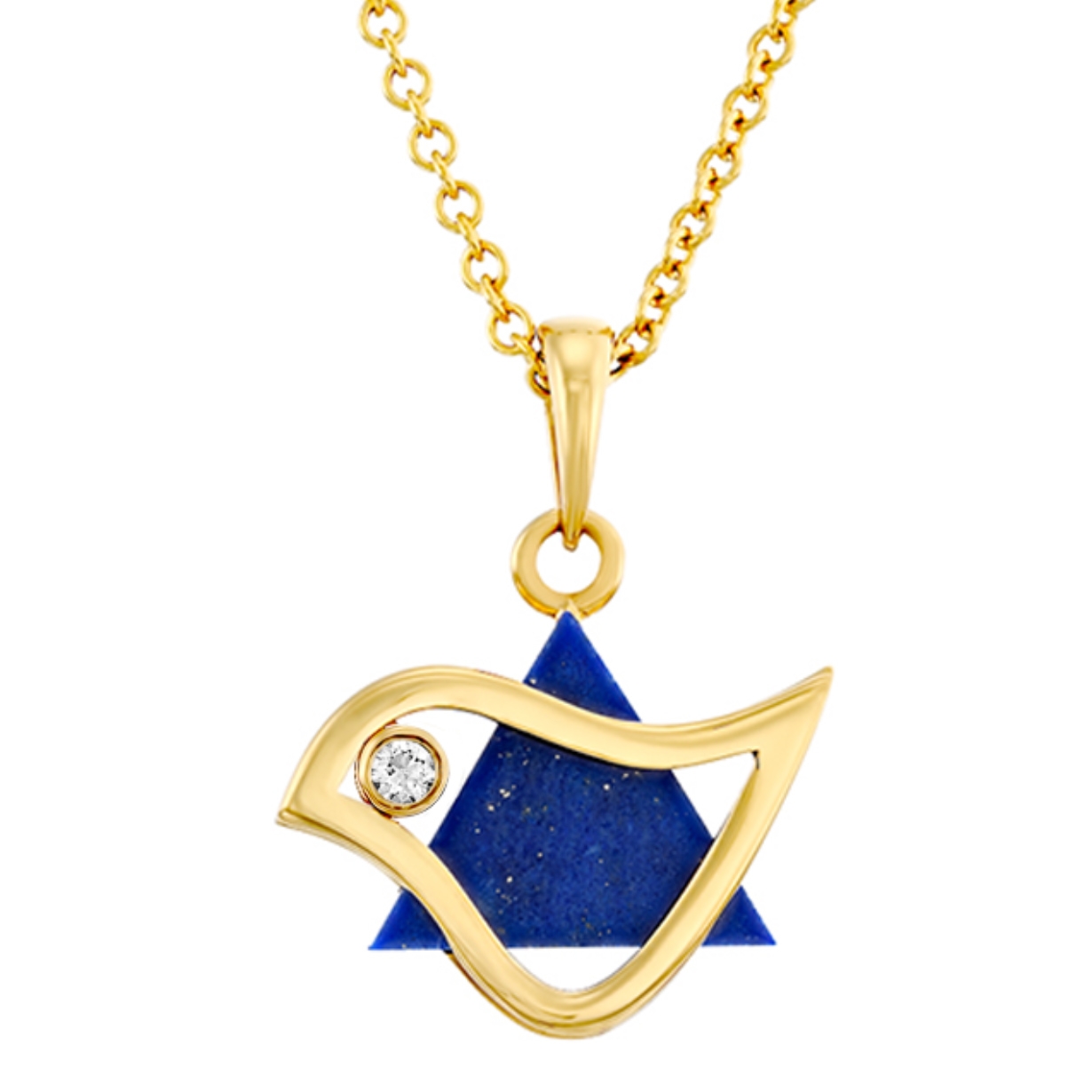 18K Gold and Lapis Lazuli Dove of Peace & Star of David Diamond Pendant Necklace (Choice of Color) - 1