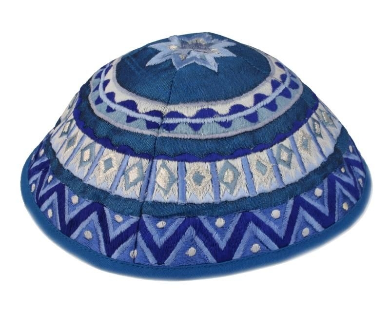 Yair Emanuel Embroidered Silk Kippah - Geometrical - Variety of Colors - 1
