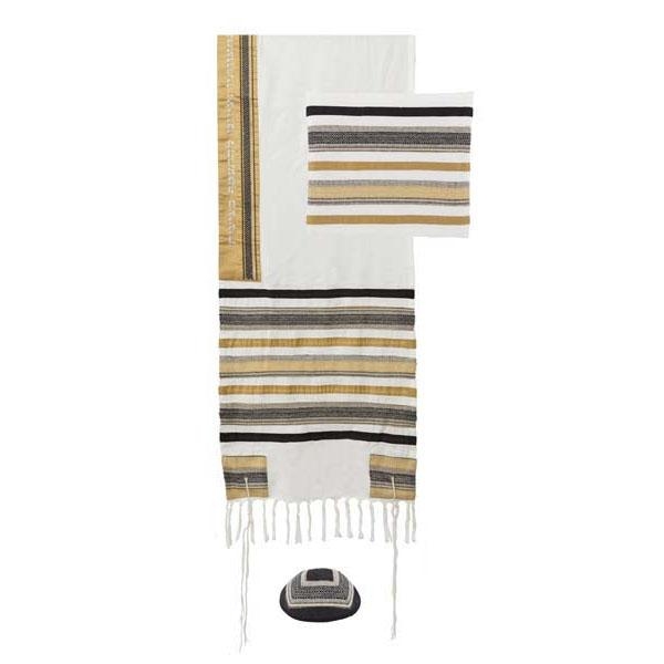 Yair Emanuel Black & Gold Striped Tallit with Blessing Set - 1
