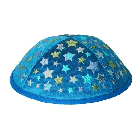 Yair Emanuel Embroidered Kippah With Stars (Blue / White) - 1
