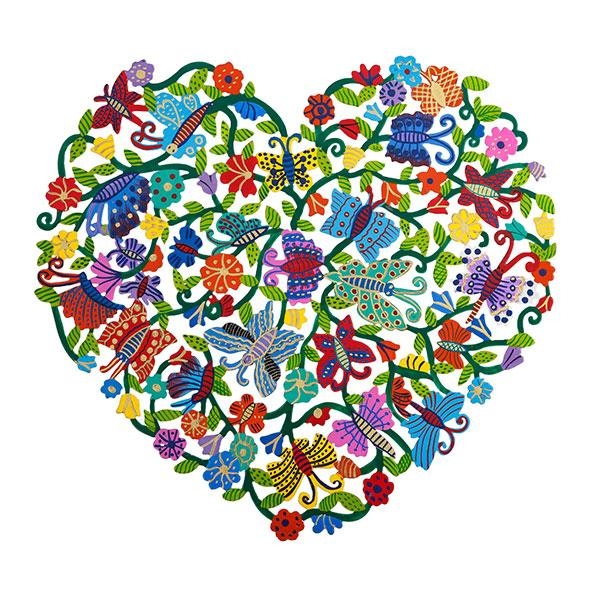 Yair Emanuel Flowers & Butterflies Love Heart Colorful Metal Wall Hanging - 1