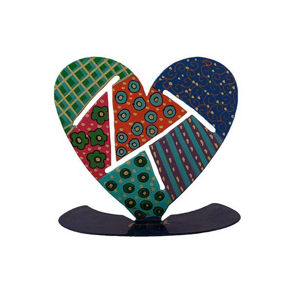 Yair Emanuel Painted Pattern Metal Love Heart Sculpture - 1