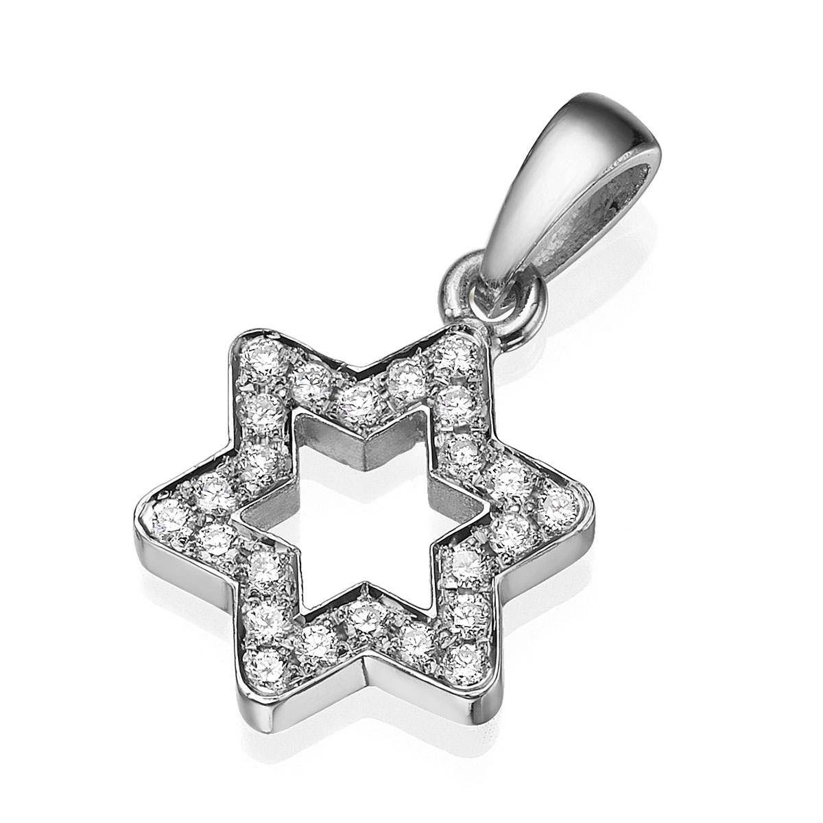 Yaniv Fine Jewelry 18K White Gold Star of David Outline Women's Pendant With White Diamonds - 1