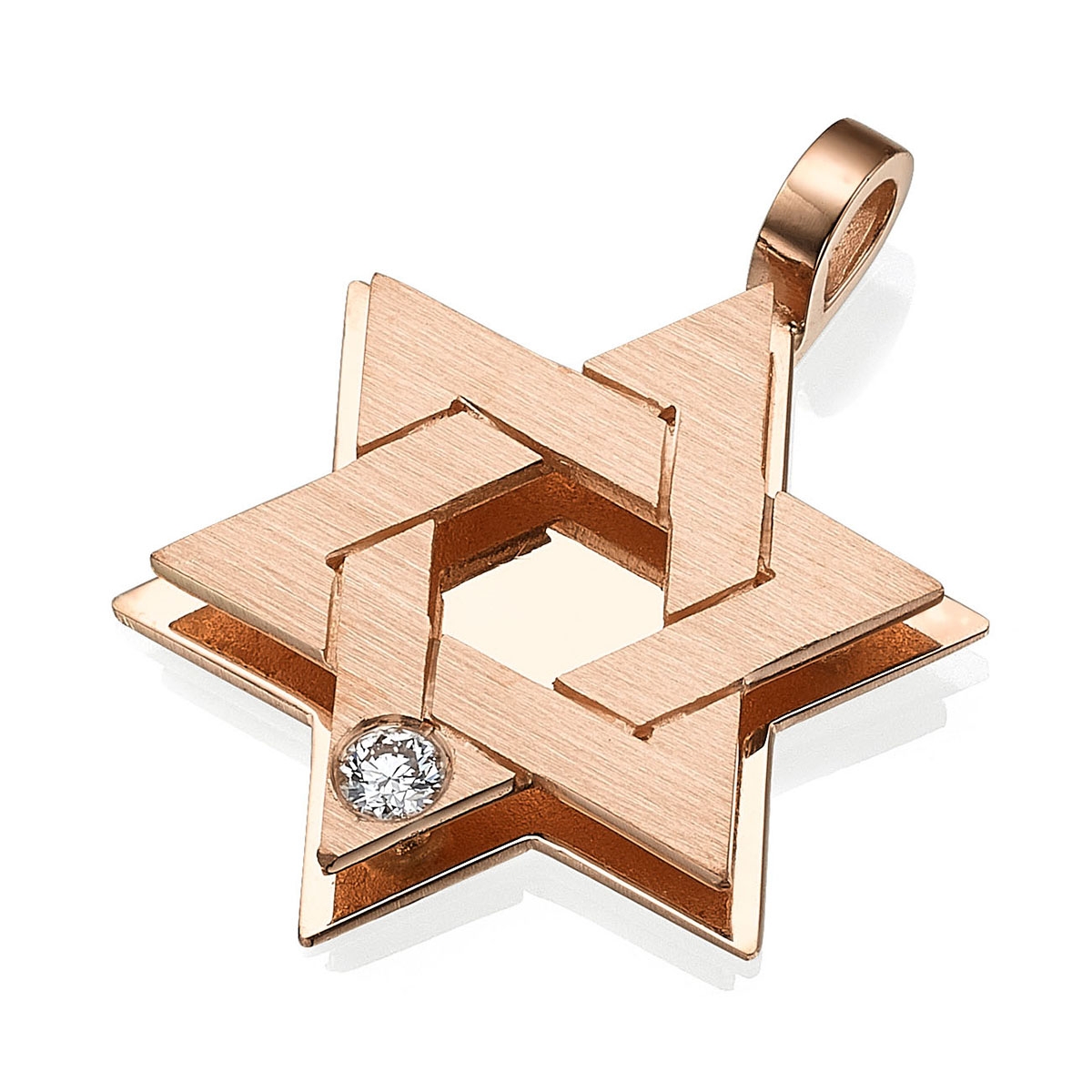 Yaniv Fine Jewelry Large 18K Rose Gold Double Star of David Pendant With Diamond - 1