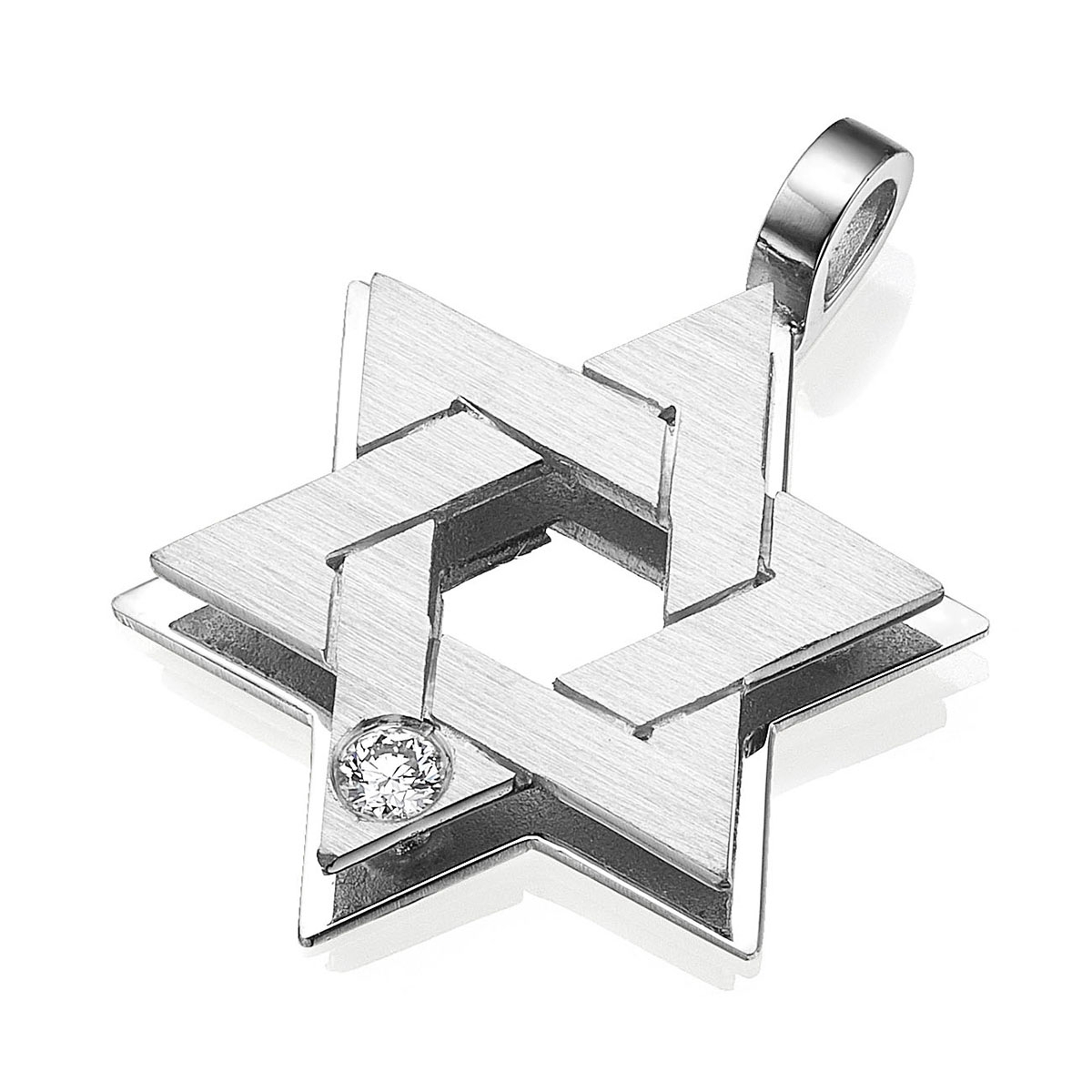 Yaniv Fine Jewelry Large 18K White Gold Double Star of David Pendant With Diamond - 1