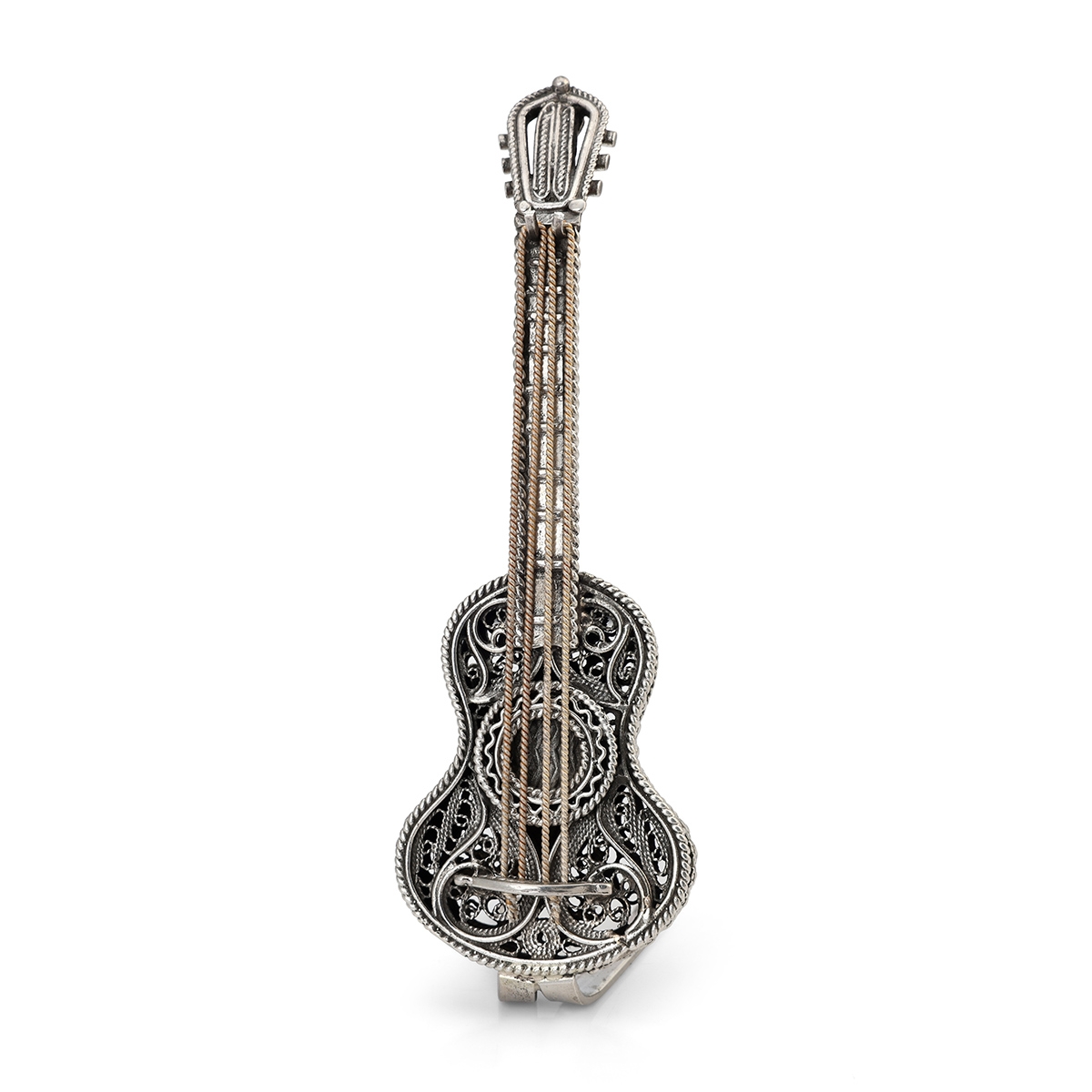 Sterling Silver Filigree Guitar Havdalah Spicebox - Traditional Yemenite Art Handcrafted - 1
