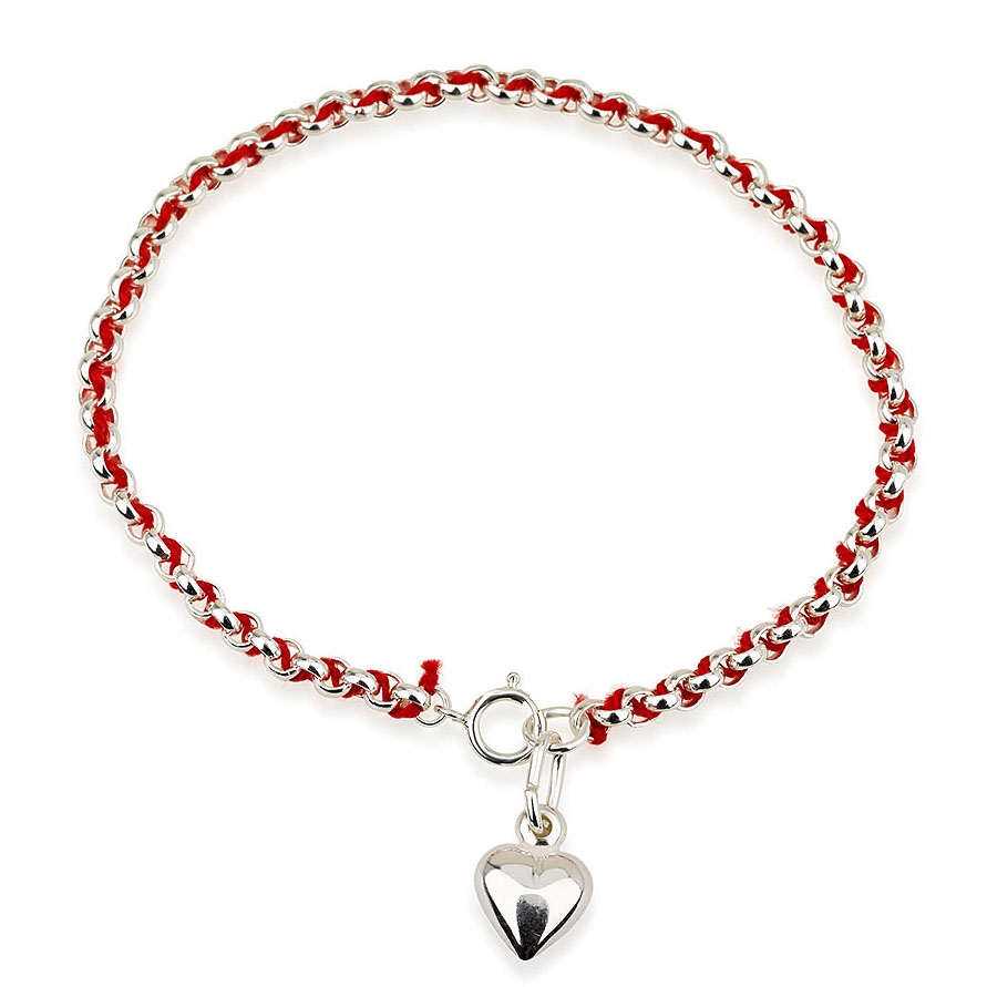 Red String Silver Heart Bracelet  - 1