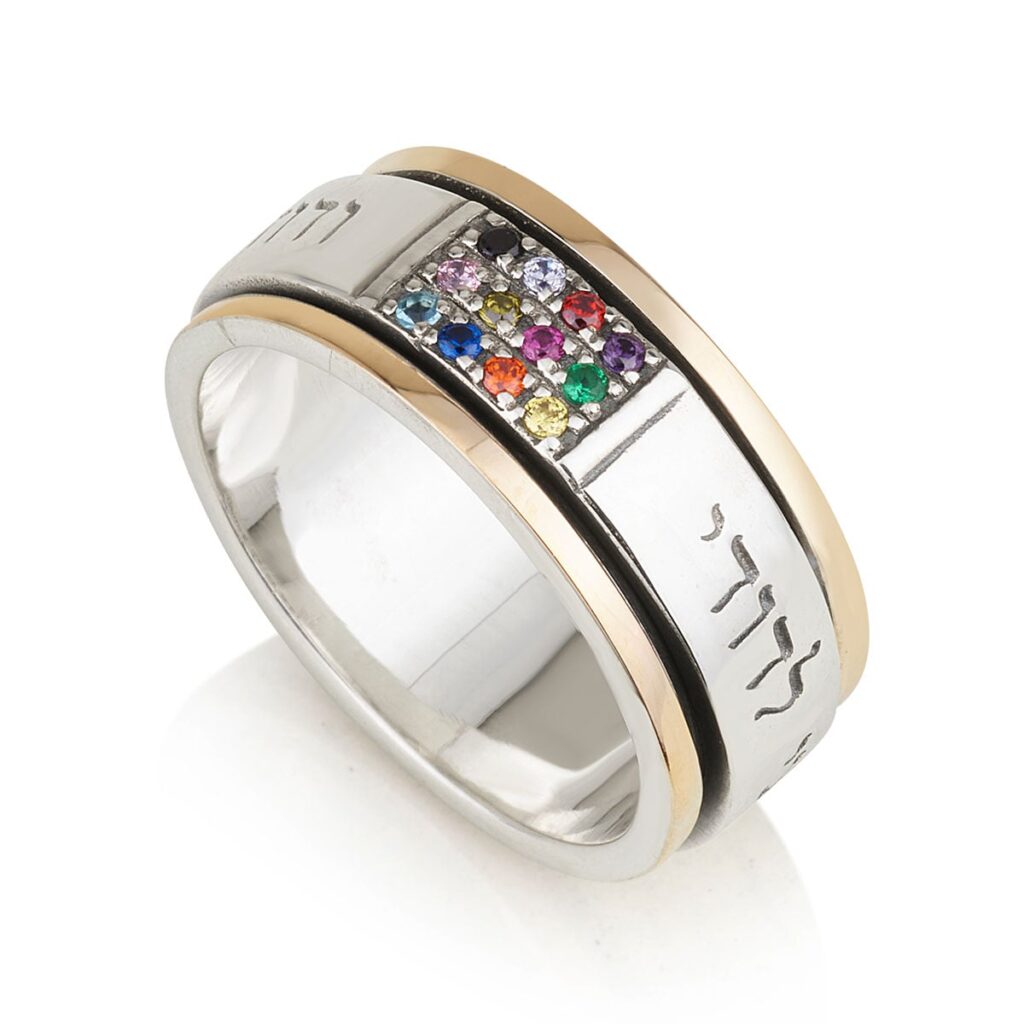 Choshen Design 925 Sterling Silver and 9K Gold Ani LeDodi Spinner Ring - I Am My Beloved's